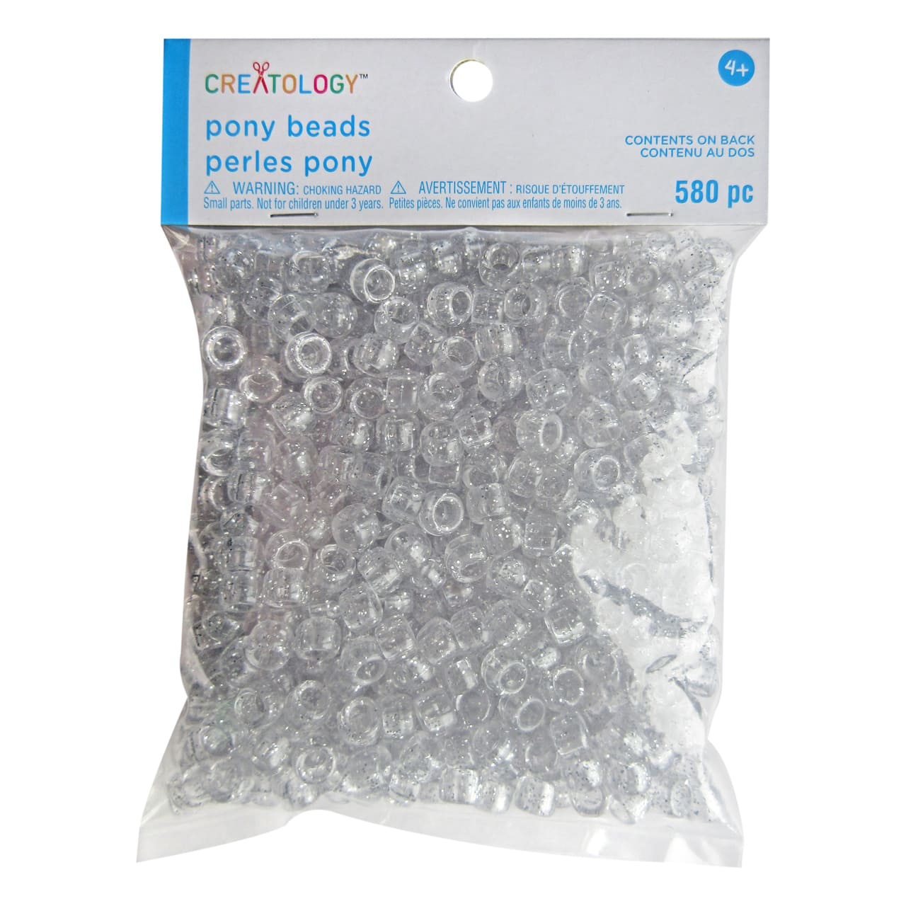 12 Packs: 580 ct. (6,960 total) Silver Glitter Pony Beads by Creatology™, 6mm x 9mm